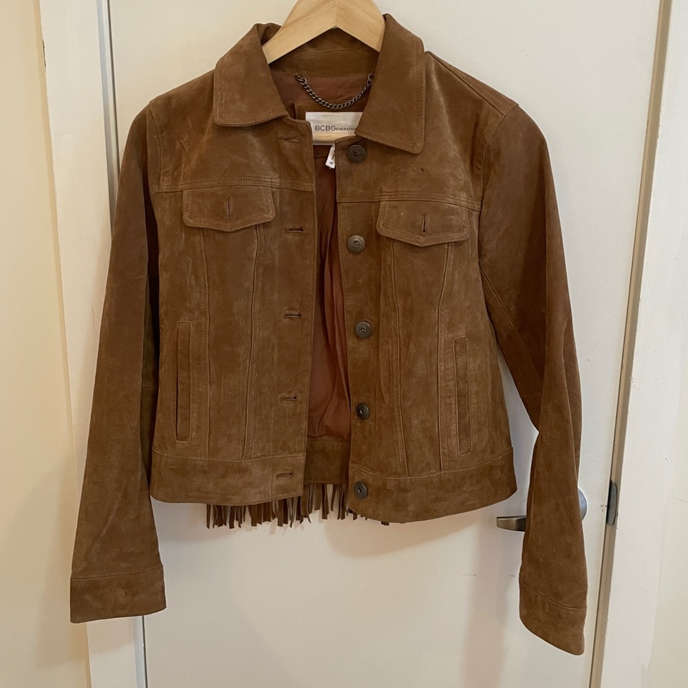 BCBGeneration fringed brown suede 100% leather jacket